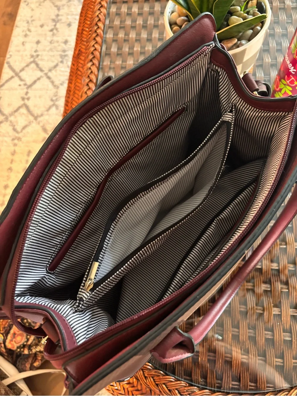 Burgundy Bow-Accent Colorblock Satchel